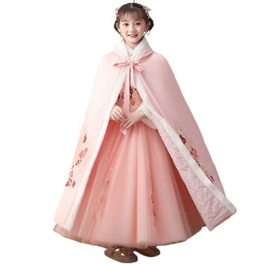 Girls' Winter Buckle Embroidered Hanfu Dresses,Children's Tang Suit Chinese Style New Year's Clothing.