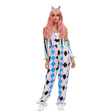diamond-shaped color matching pink circus stage costume,Halloween Paris women's clown costume.3 pieces.