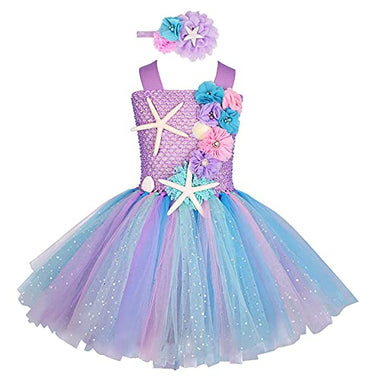 mermaid Ariel princess dresses with headband,girl' flowers starfish tutu dresses.