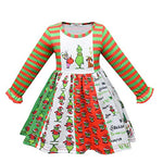 Quenny Children's Christmas costumes, thief green hair monster girls' dress, girls' long sleeve dress.