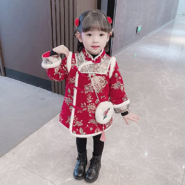 girls' cheongsam dresses,children's autumn and winter clothes,Chinese style hanfu,baby girls' one-year-old Tang suits.