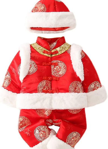 Baby Romper Suits,Baby Tang Suit New Year's Clothing,Winter Chinese Style Festive Embroidered Velet Suits.