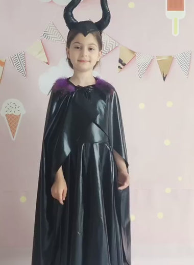 girls' performance costumes,Halloween black witch maleficent cosplay costume .3 pieces set.