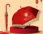 Red Umbrella wedding supplies lace edge embroidery vintage Chinese umbrella long handle umbrella folding umbrella