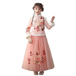 Girls' Winter Buckle Embroidered Hanfu Dresses,Children's Tang Suit Chinese Style New Year's Clothing.