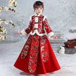 Girls' Winter Chinese Style Hanfu Dresses,Super Fairy Buckle Embroidered Thickened New Year's Clothing.