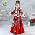 Girls' Winter Chinese Style Hanfu Dresses,Super Fairy Buckle Embroidered Thickened New Year's Clothing.