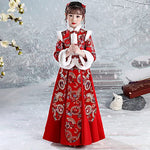 Girls' Winter Chinese Style Hanfu Dresses,Super Fairy Buckle Embroidered Thickened New Year's Clothing.