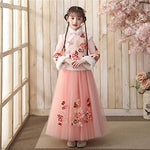Girls' Winter Buckle Embroidered Hanfu Dresses,Children's Tang Suit Chinese Style New Year's Clothing.