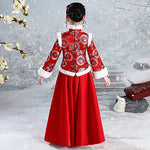 Girls' Winter Chinese Style Hanfu Dresses,Super Fairy Buckle Embroidered Thickened New Year's Clothing.