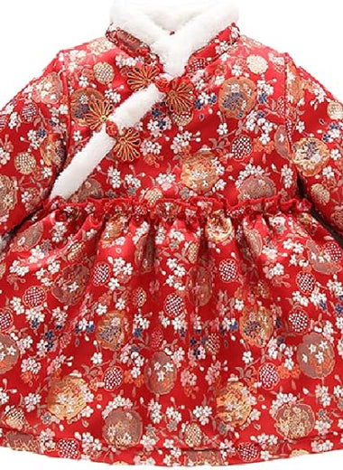 girls' cheongsam dress,baby-girls' thickened Chinese style princess dress,babys' new year's dresses.