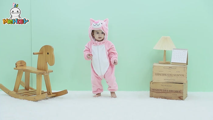 Toddler Infant fleece romper,Animal Fancy Dress Costume Hooded Romper Jumpsuit.