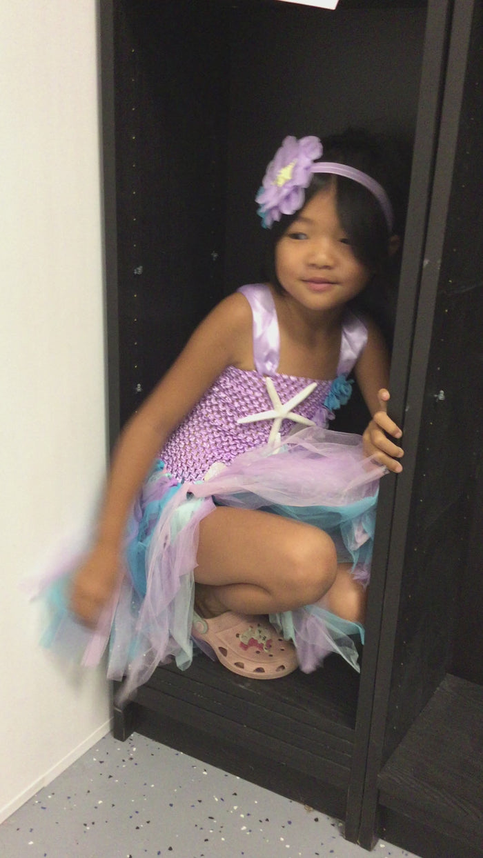mermaid Ariel princess dresses with headband,girl' flowers starfish tutu dresses.